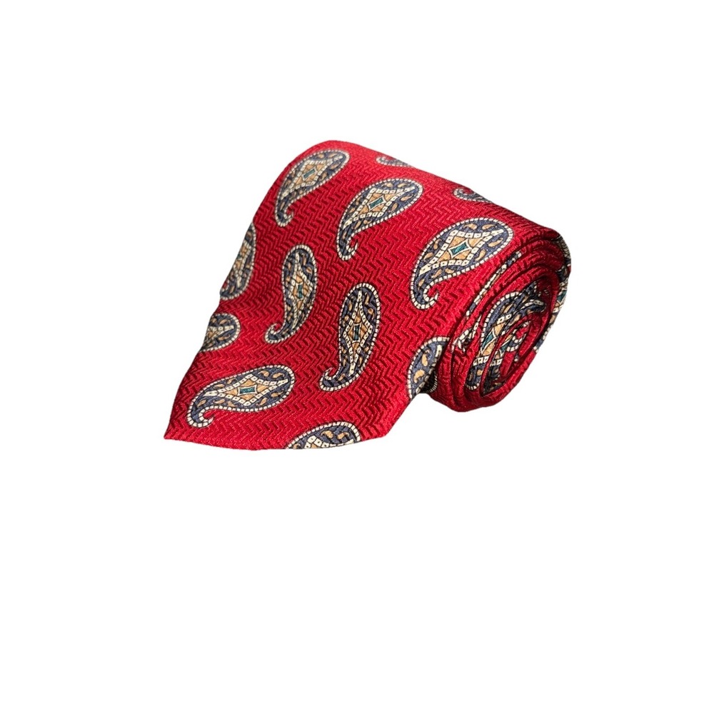 Bert Pulitzer Men's 100% Silk Paisley‎ Tie Red Necktie Usa Imported Fabric